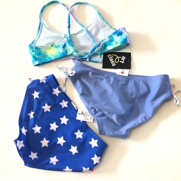 Bundle Art Class Cat & Jack Girl Tie dyed Bralette Blue Stars Bikini Bottoms 3Pc - Picture 2 of 14